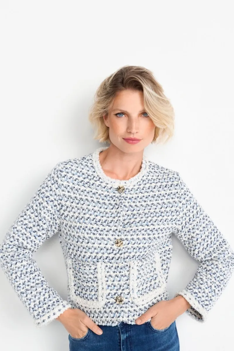 Kurze Bouclé-Jacke In Blauweiß<Rich & Royal Discount